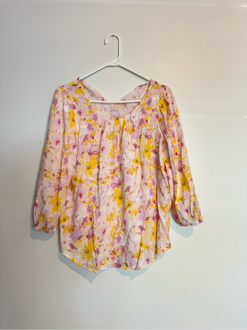 LC Lauren Conrad Pink & Yellow Floral Peasant Top